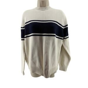 Grant Thomas Sweater Men M Blue Cream Crew Neck Pullover Long Sleeve